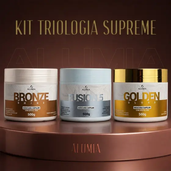 Kit Alumia Trilogia Supreme 3 Máscaras 500g Golden Gloss Bronze Shine Fusion 5 Tratamento