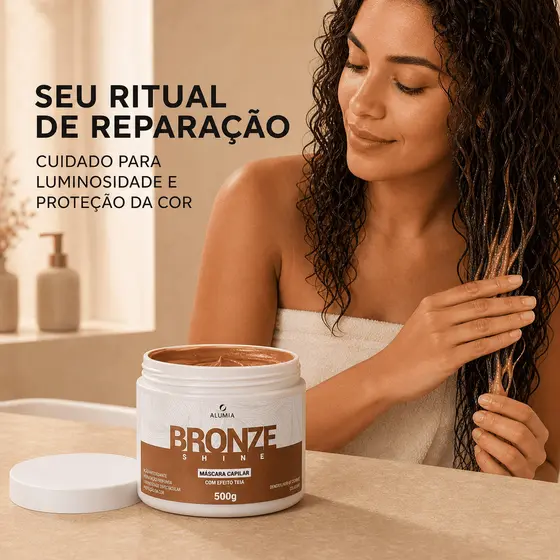 Máscara Bronze Shine Alumia 500g Reconstrução Capilar Efeito Teia Hidratação Brilho Intenso