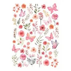 Decalque Hidro Transfer - Flores e borboletas mix pink