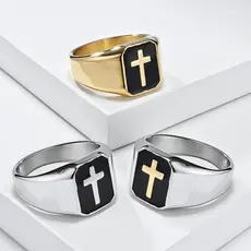 Anel De Cruz De Aço Inoxidável Masculino