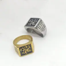 Anel   Aço Inoxidável Maciço  São Jorge Com Oração