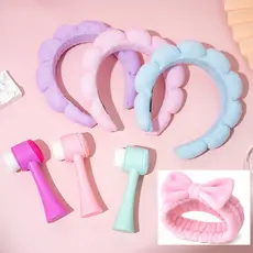 Kit Tiara Nuvem ,faixa E Escova De Limpeza Facial