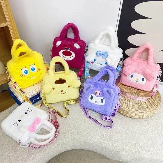 Bolsa Mini Transversal Infantil Sanrio Mochila Boneca de Pelúcia Kuromi My Melody Hello Kitty