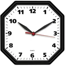 Relógio de Parede Preto Clássico Oitavado Decoração de Sala Cozinha Escritório Mecanismo Quartz Tic Tac 24 Cm