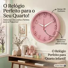 Relógio de Parede 3D Sigma Rosa Plashome Decoração Quarto Infantil Escritório Sala C/ Mecanismo Silencioso