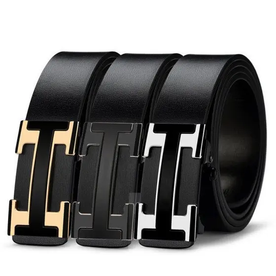 Cinto de Couro Genuíno Masculino com Fivela Automática, Moda Jovem, Estilo Coreano, Cinto Casual Masculino, Edição Jovem