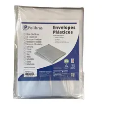 Envelope Plástico Ofício 4 Furos Fino Pacote 100 Un Polibras 0x240x330mm Para Documentos