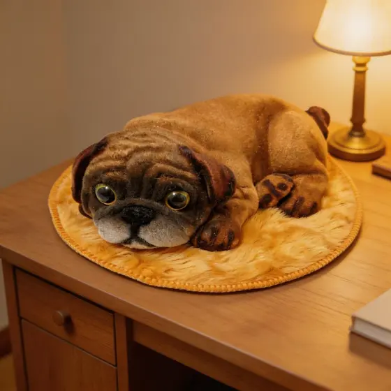 Escultura Decorativa Cachorrinho Pug Gesso Flocado 16cm
