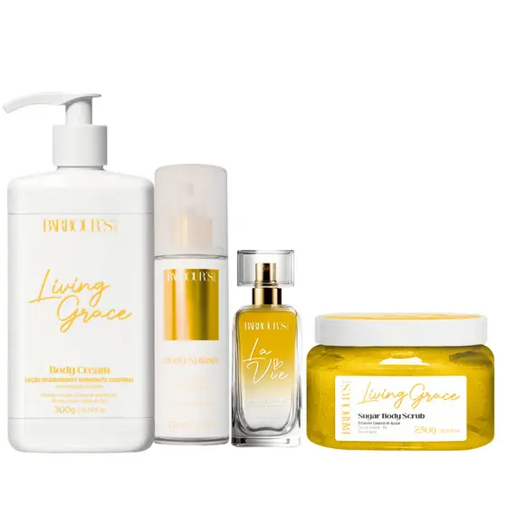 Kit Living Grace Body Splash Esfoliante Hidratante Corporal Perfume Capilar Barbour's Beauty