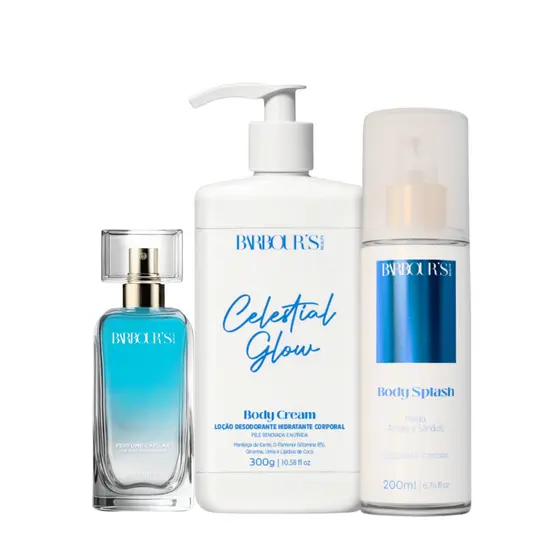 Kit Body Splash Hidratante Corporal Perfume Capilar Celestial Glow Barbour's Beauty