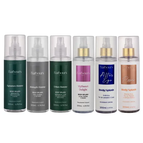 Kit 6 Body Splash Feminino e Masculino  Barbour's Beauty 200ml