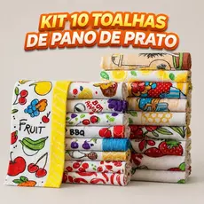 Kit 10 Panos de Prato Felpudos 100% Algodão Alta Absorção Estampados Premium