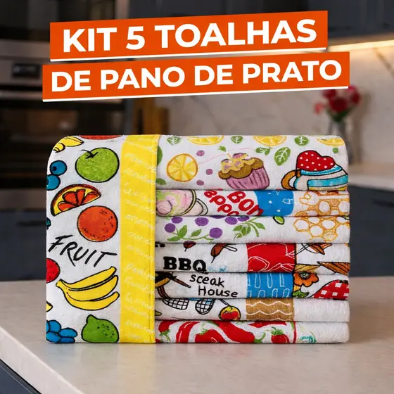 Kit 5 Panos Felpudos de Cozinha 65x40cm Sortidos