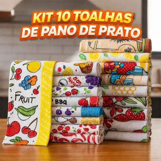 Kit 10 Panos Felpudos de Cozinha 65x40cm – Sortidos