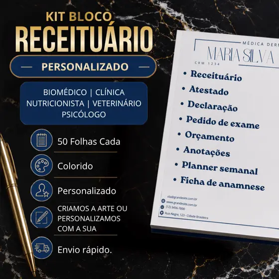 Bloco Receituários Personalizado - Bloco de Anotações colorido com logo  - Envio rápido