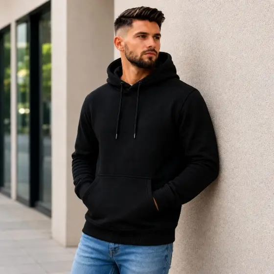 Blusa Masculina Moletom Canguru Roupa Masculina Agasalho Frio Moletom Premium Algod茫o Felpado Liso sem Estampa Unissex