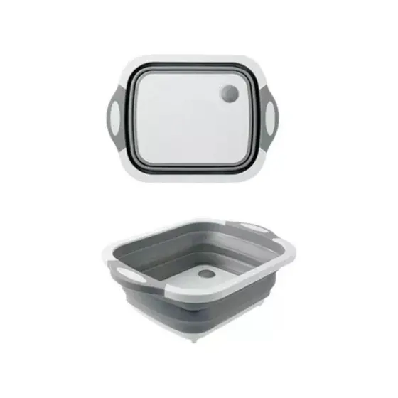 Bacia de Silicone Retrátil  Multiuso Lava E Corta Alimentos Serve De Tábua Lava Frutas Saladas Verduras Cozinha