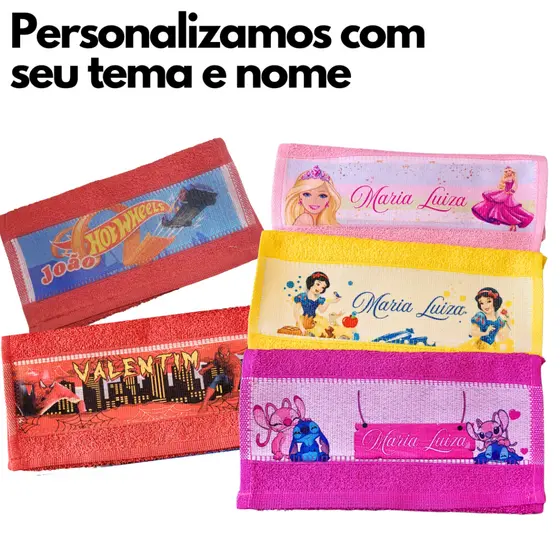 Kit 5 toalhas de boca Toalhinha personalizada com nome e tema bebê infantil escolar lembrancinha