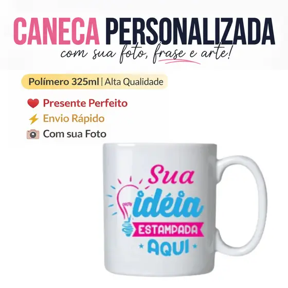 Caneca de Polímero Plástico Com Sua Foto ou Arte Personalizada 325ML Presente Família, Amigos e Pets