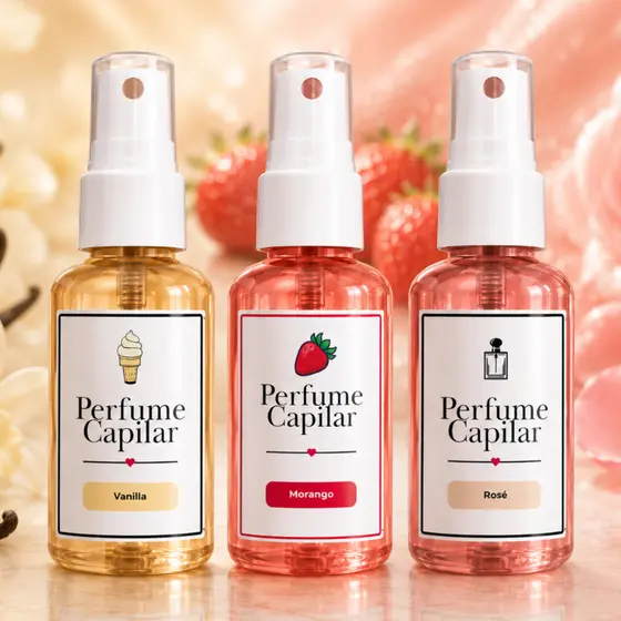 Kit 3 Perfume Capilar Morango 60ml (Diversos Aromas e Tamanhos - Cabelo Feminino e Masculino)