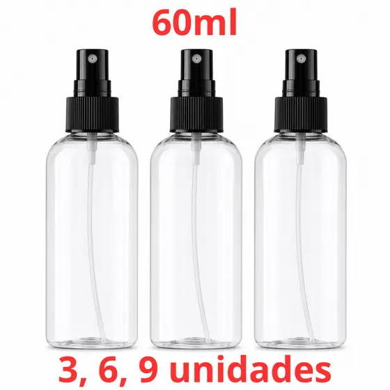 Kit com 3, 6 ou 9 unidades Frasco Borrifador Spray 60ml