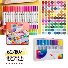 Kit 120/100/80/60 Canetas Dual Pen 2 em 1 Brush e Ponta Fina p/ Lettering, Desenho e Colorir