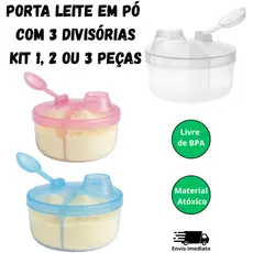 Porta Leite em Pó com 3 Divisórias – Prático, Higiênico e Ideal para Passeios, Porta Chocolate