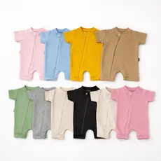 Macacão Curto com Zíper Bebe Romper Suedine 100% Algodão Verão Enxoval de Bebe Macacão de Bebe