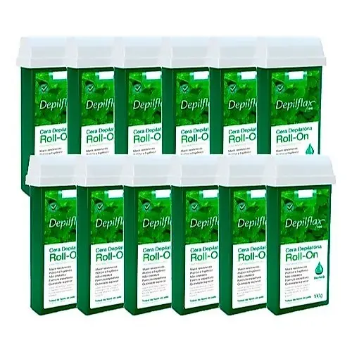 Cera Refil Roll On Depilflax Hortelã Kit com 12 Unidades 100g