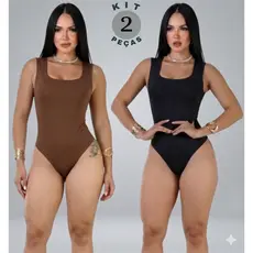 Kit 2 Body Feminino Decote Quadrado Regata Com Forro Elegante Collant Suplex Premium Moda Feminina