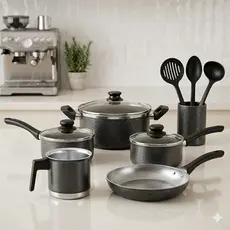 Jogo de Panelas 5 Peças Tampa de Vidro Kit Cozinha Completa Frigideira Leiteira Panelas + kit com 3 espátulas