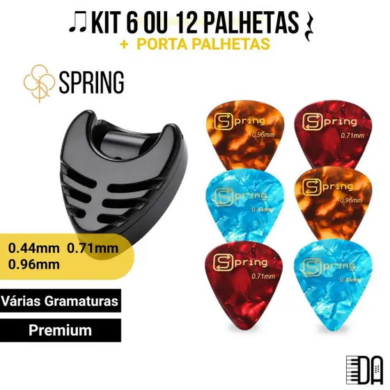 Kit 6 ou 12 Palhetas Spring e Porta Palhetas para Violão e Guitarra Várias Gramaturas