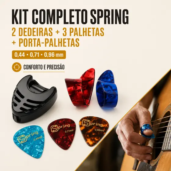 Kit 2 Dedeiras 3 Palhetas e Porta Palhetas Spring para Violão e Guitarra  0.44 0.71 e 0.96mm