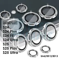 KIT CÂMERA DIAMANTE STRASS PARA GALAXY S24 S25 PLUS FE ULTRA GLITTER BRILHO PROTEÇÃO ANEL PELICULA