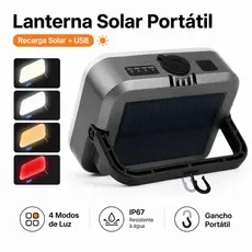 Uniwity Lanterna Solar Portátil Recarregável USB IP67 Luz Forte 4 Modos para Camping Emergência e Uso Externo