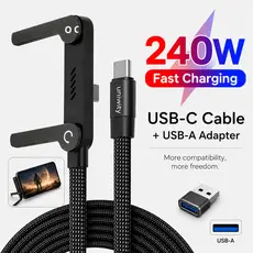 Cabo USB C 240W Carregamento Rápido 2 Em 1 Cotovelo Com Suporte Para Celular 1.5M