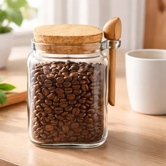 Pote Vidro 650ml Tampa Cortiça Com Colher Alimentos Vedação Transparente