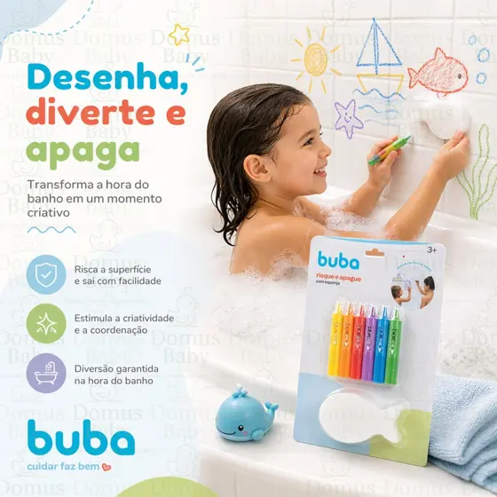 Brinquedo Criativo Infantil Buba para Banho Risque e Apague com Esponja