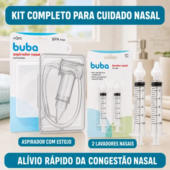 KIT Aspirador Nasal com Estojo + 2 Seringas com Ponta em Silicone BUBA