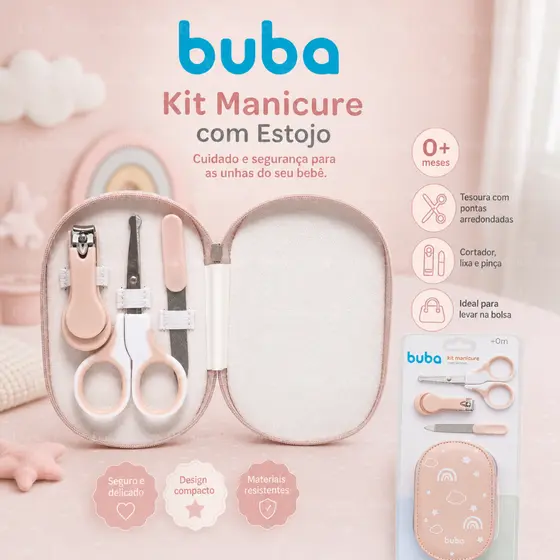 Kit Manicure Completo com Estojo para Bebê Recém-nascido Buba Original Tesoura Lixa Cortador
