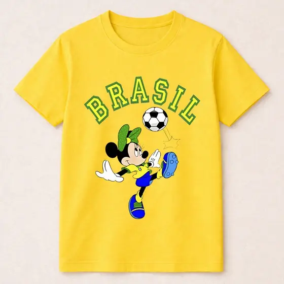 Camiseta T-Shirt Copa 2026 Brasil Hexa Casal Minnie Mickey Infantil