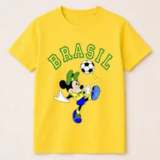 Camiseta T-Shirt Copa 2026 Brasil Hexa Casal Minnie Mickey Infantil