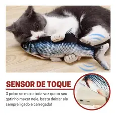 Brinquedo Peixe Elétrico p/ Gatos e Cães Interativo com Sensor Movimento Recarregável USB