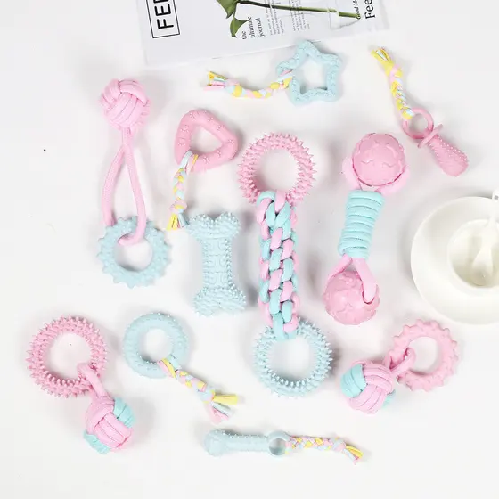 Pet Brinquedo Mordedor para Cães com Corda e Bola Cor Pastel Alta Resistência
