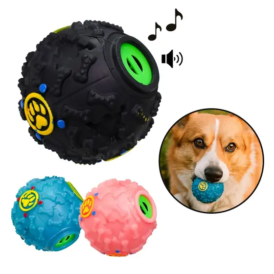 Bola Interativa Brinquedo Pet c/ Bola Porta Petisco Ração Para Cachorros Brinquedo Pet com Apito Som