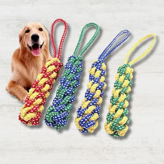 Brinquedo de Cachorro Pet Corda Entrelaçada Comprida Mordedor Resistente Sortido