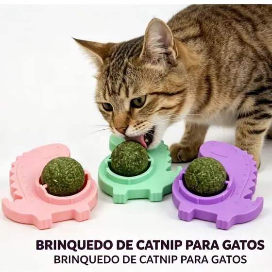 Brinquedo Bola com Catnip Cola na Parede Chão Erva de Gato Natural Melhora Hálito