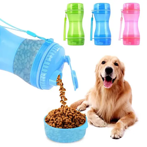Garrafa Portátil Para Pet 2 Em 1 Recipiente Água e Ração Pesseio Cachorro Gato Comedouro Bebedouro