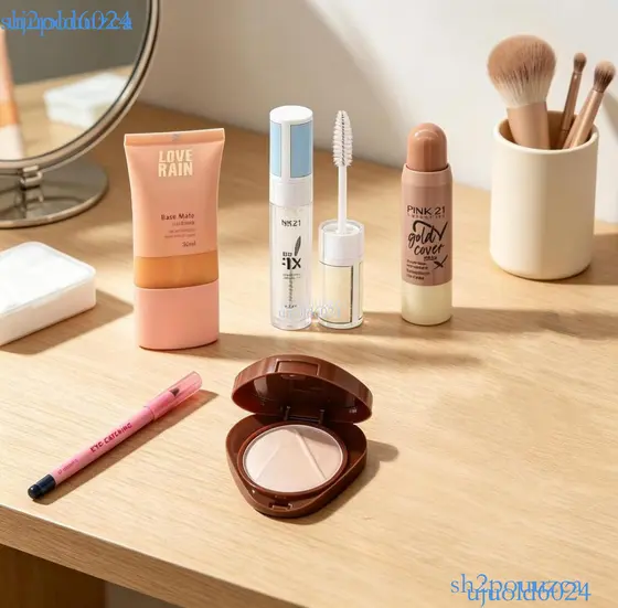 Kit Maquiagem 5 Pçs: Base + Delineador + Contorno + Iluminador + Paleta de Sombras | Kit de Maquiagem Presente Especial