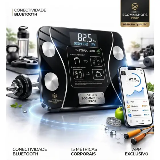 Balança digital de bioimpedância para medição corporal até 180 kg com app